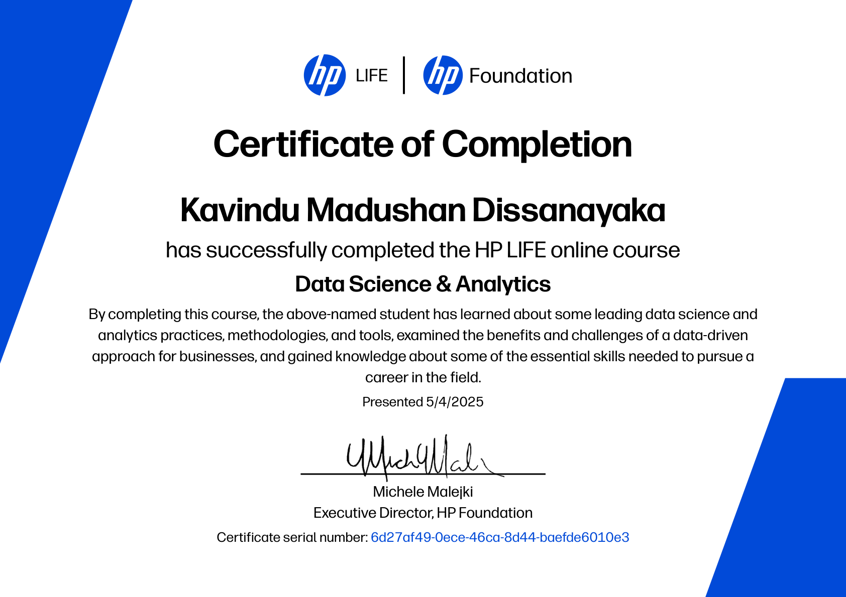HP LIFE Data Science & Analytics Certificate
